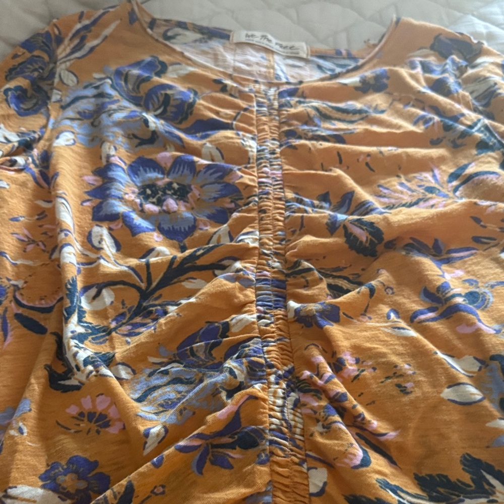 Free People Blue and Orange Floral Top
